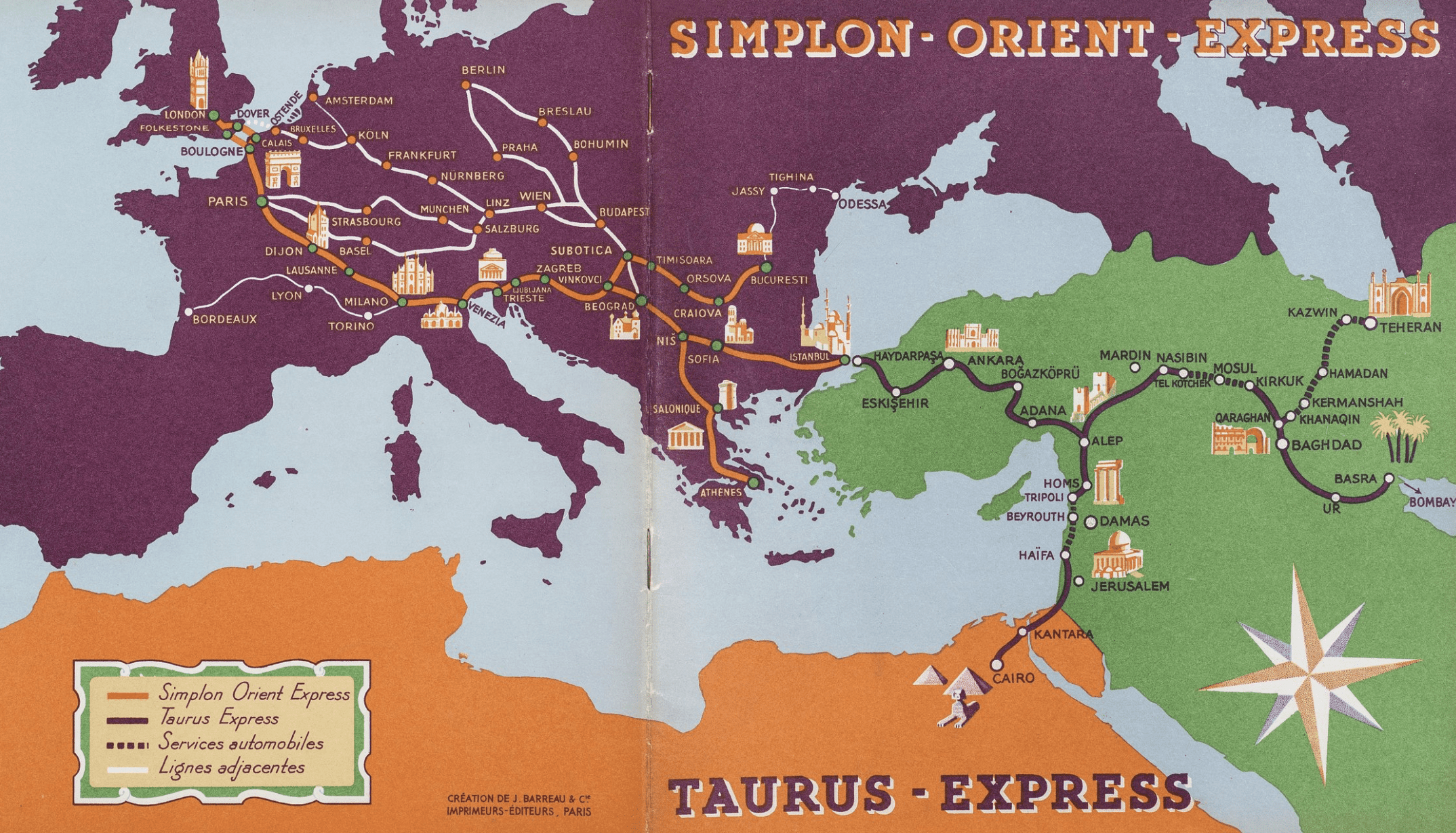 Copertina originale dei tragitti dell'Orient Express. 