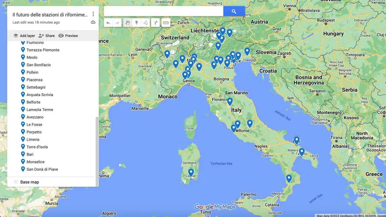 Italia - mappa stazioni di rifornimento a Idrogeno