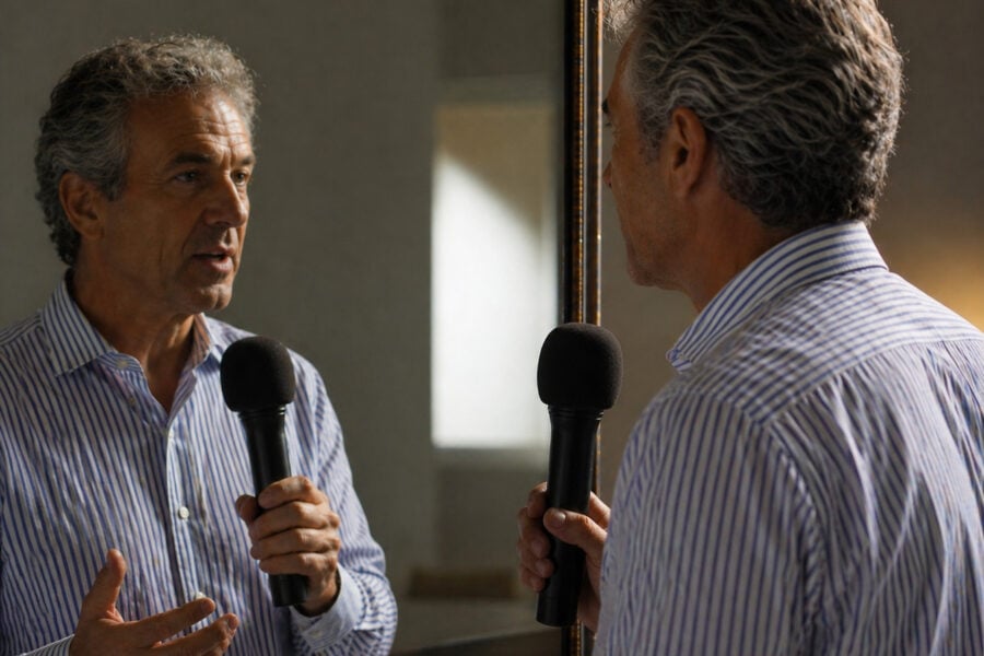 Un giornalista si intervista allo specchio
